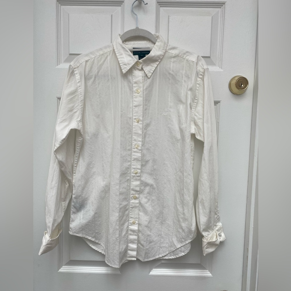 Ralph Lauren Off-White Long Sleeve Button-Down Shirt w French Cuffs- 10